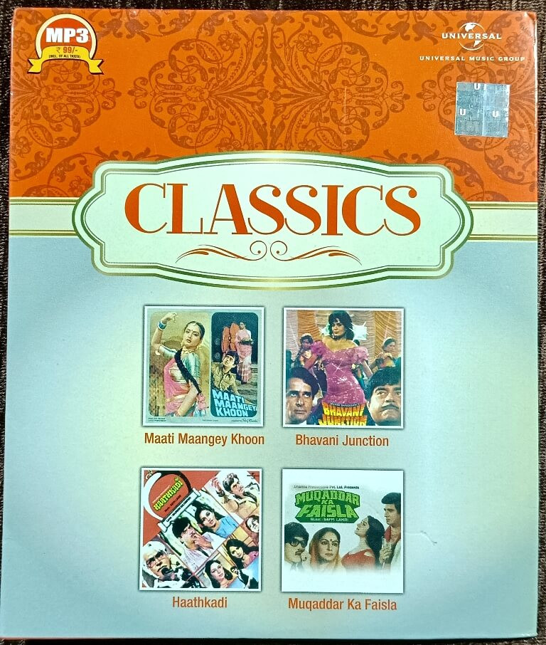 Classics - Maati Maange Khoon (1984) R. D. Burman / Bhavani Junction (1985) Bappi Lahiri /Hathkadi (1981) Bappi Lahiri /Muqaddar Ka Faisla (1986) Bappi Lahiri Pre-Owned Universal MP3 CD