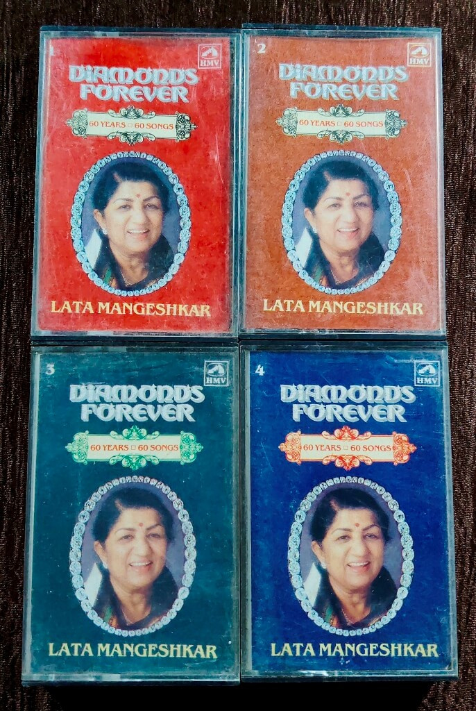 Lata Mangeshkar – Diamonds Forever (60 Years, 60 Songs) (1989) Bollywood OST Compilation Pre-Owned His Master's Voice 4 Audio Cassette Sets
