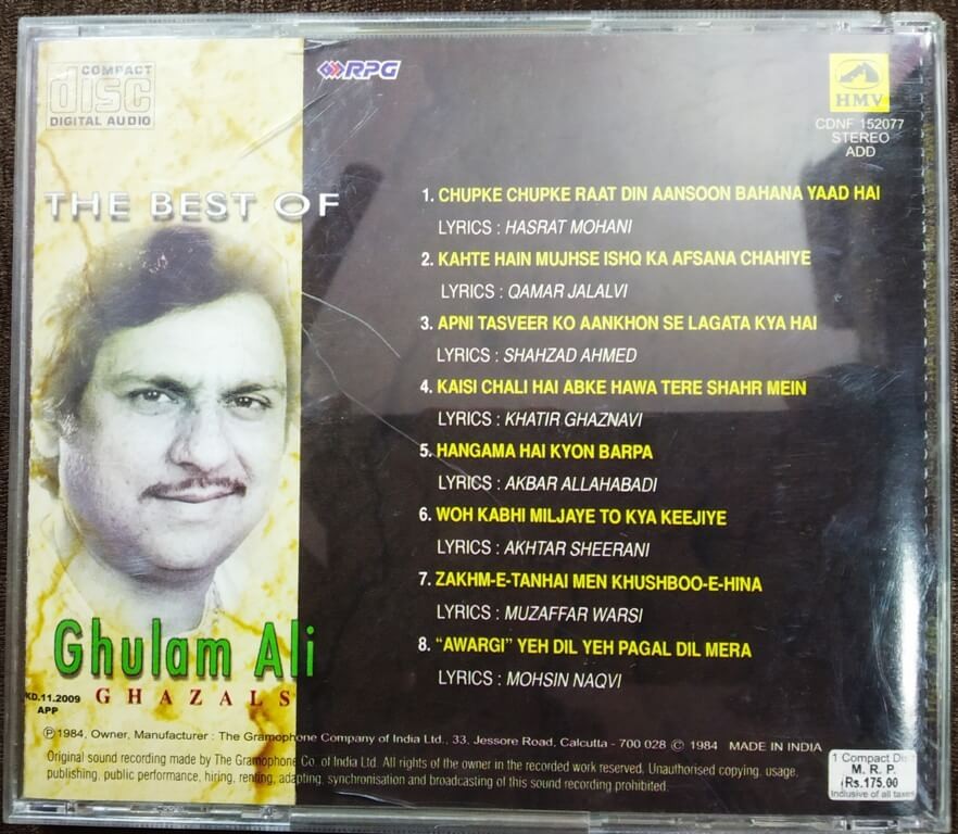 Ghulam Ali The Best Of Ghulam Ali 1984 Ghazal Pre Owned RPG SA RE 