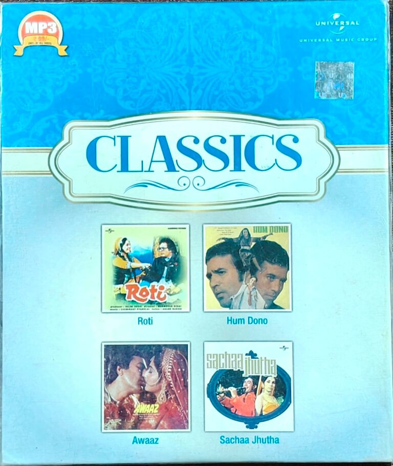 Classics - Roti (1974) Laxmikant-Pyarelal / Hum Dono (1985) R. D. Burman / Awaaz (1984) R.D. Burman / Sachaa Jhutha (1970) Laxmikant-Pyarelal Bollywood OST Pre-Owned Universal MP3 CD