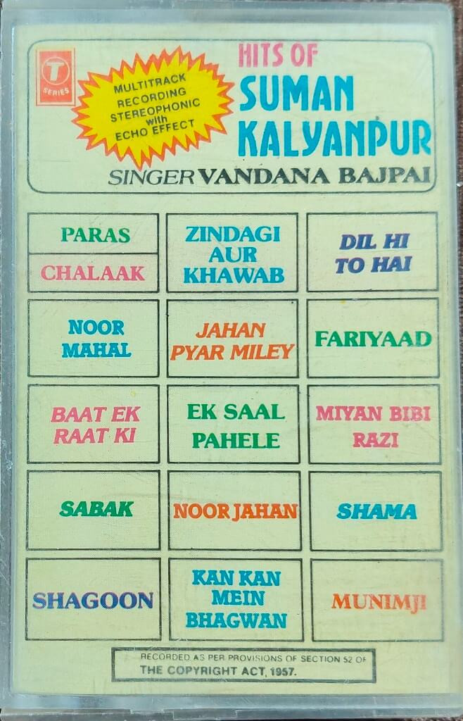 Vandana Bajpai – Hits of Suman Kalyanpur (1987) Bollywood OST Compilation Pre-Owned T-Series Audio Cassette